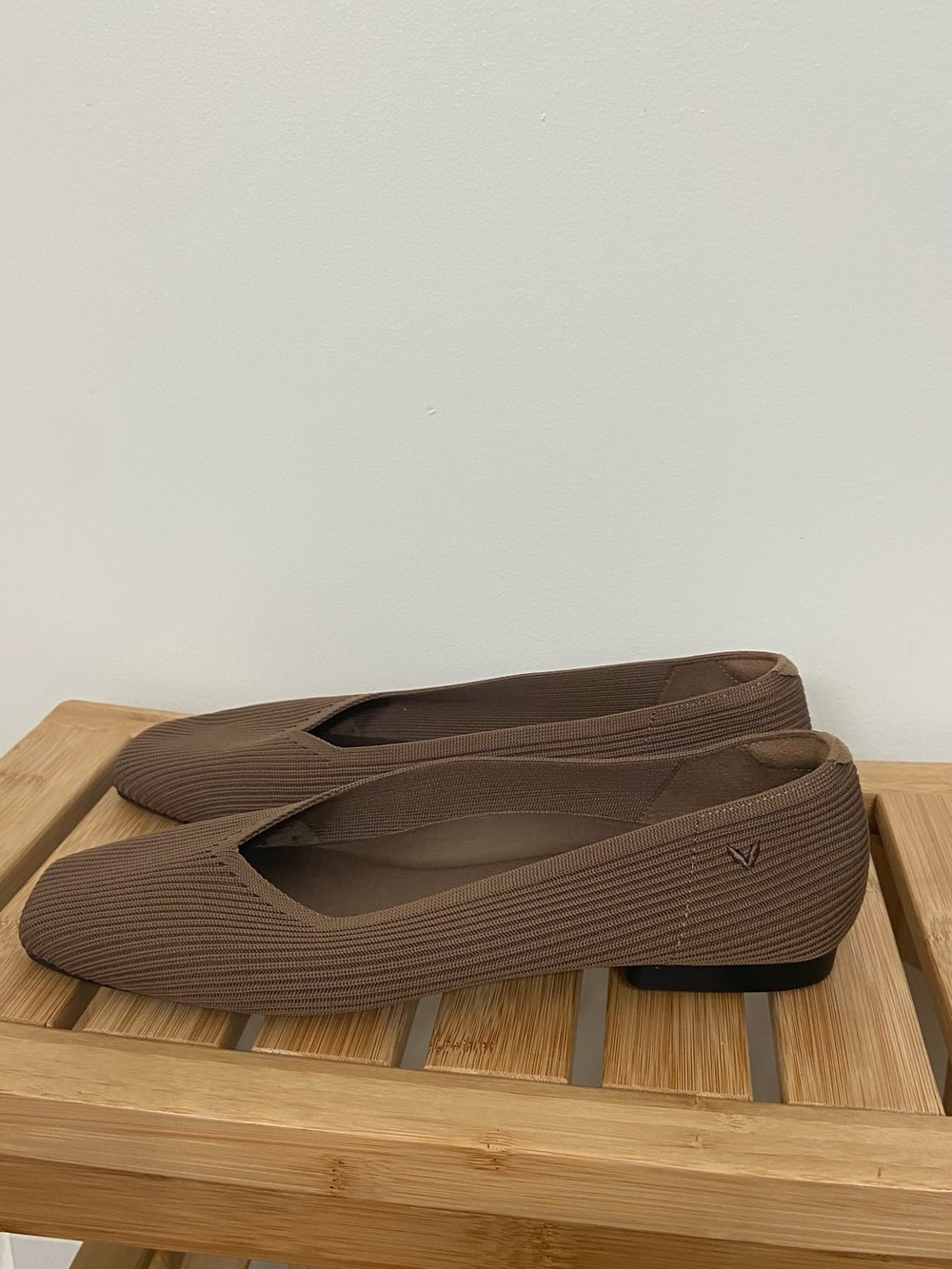 NWOB Vivaia Brown Square Toe Washabl Knit Ballet Flats — Women's Slip-On Loafers - Picture 6 of 10